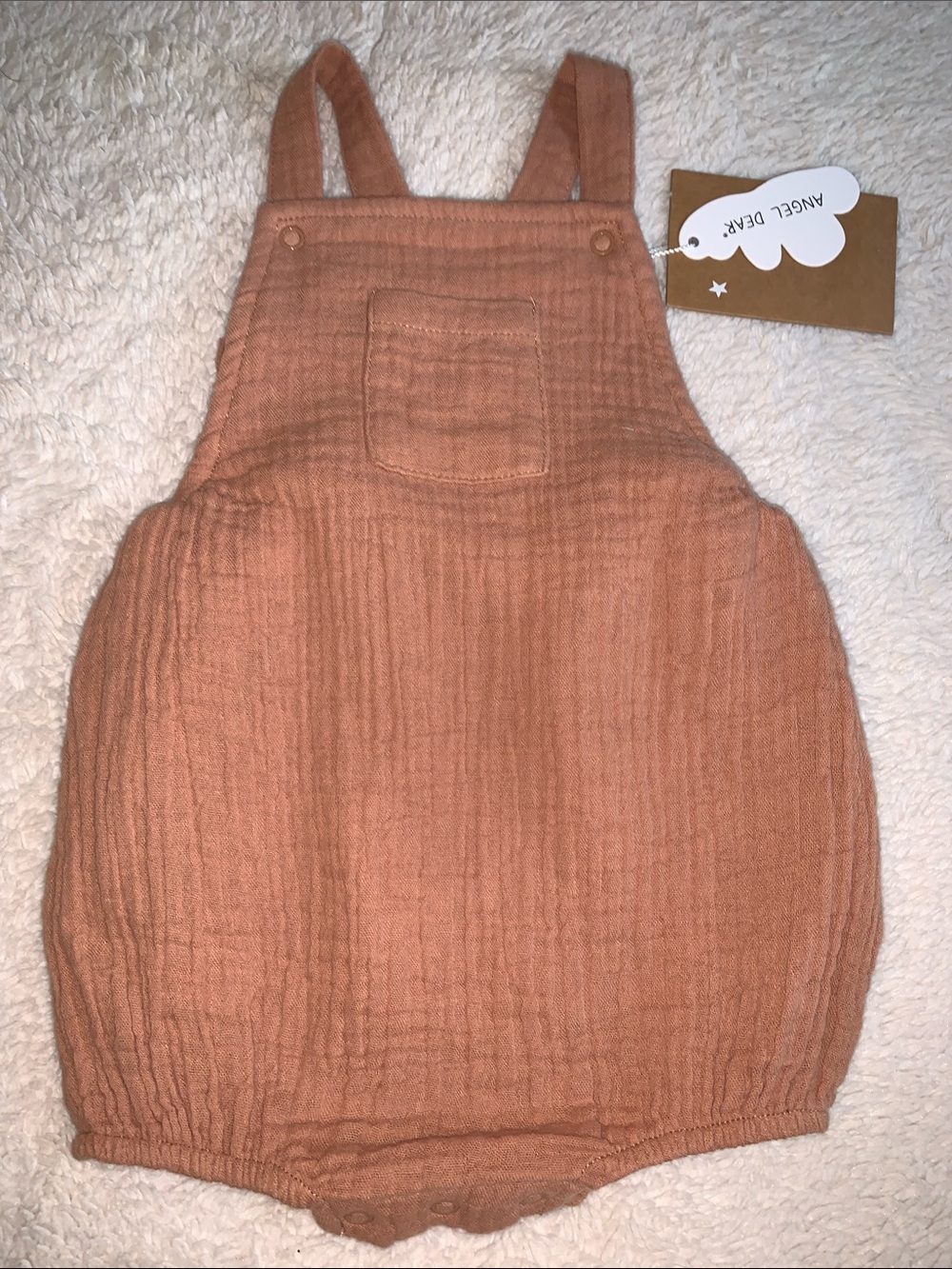NWT Angel Dear Brown Cotton Muslin Bubble Overalls  0-3M